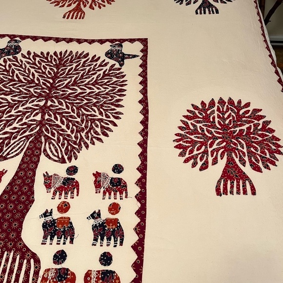 HANDCRAFTED BLOCK PRINT APPLIQUÉ TREE OF LIFE BED COVERLET TEXTILE WALL HANGING - Picture 2 of 16